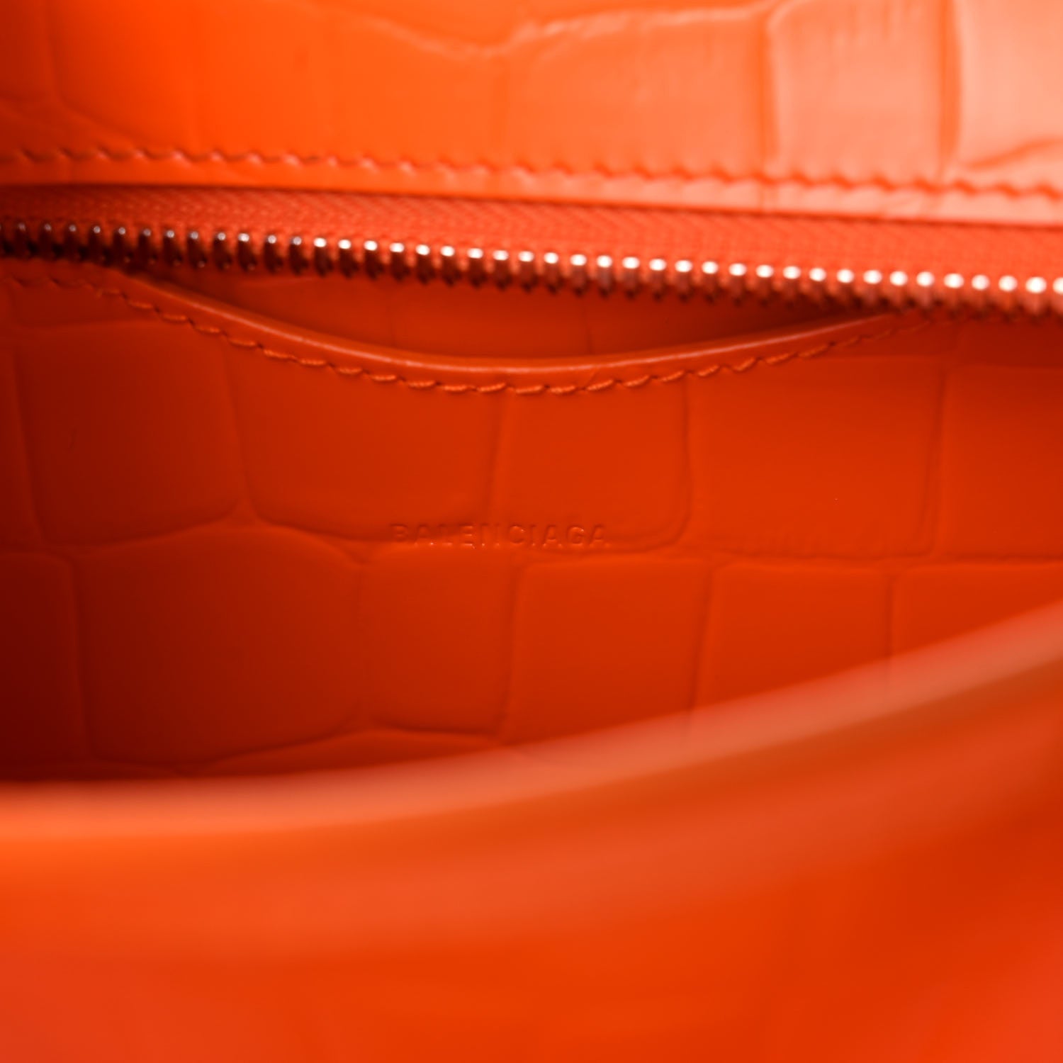 Balenciaga Semi Shiny Calfskin Crocodile Embossed Neo Classic Silver Hardware Mini City Orange 6 of 9