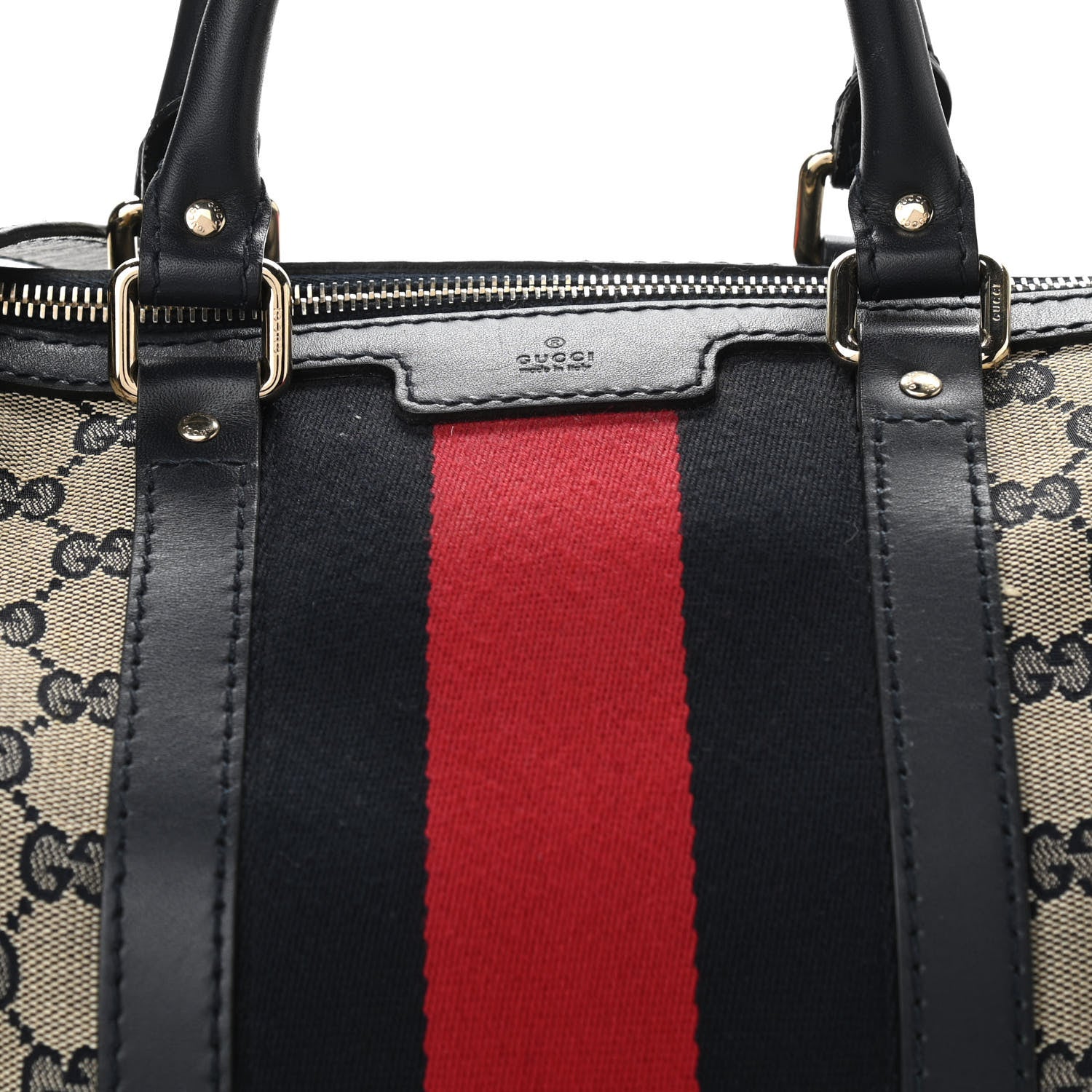 Gucci Monogram Selleria Calfskin Vintage Web Medium Boston Beige Blue 8 of 10