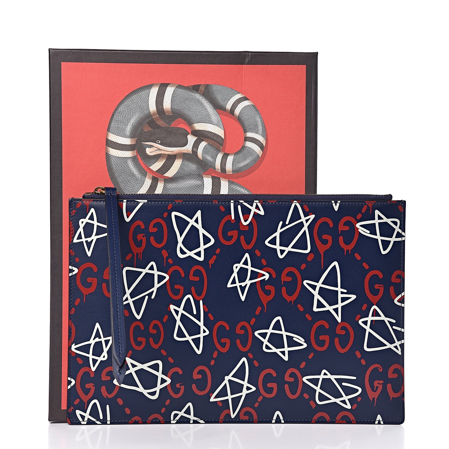 Gucci Calfskin GucciGhost Print Pouch Blue Agata Hibiscus Red 9 of 9