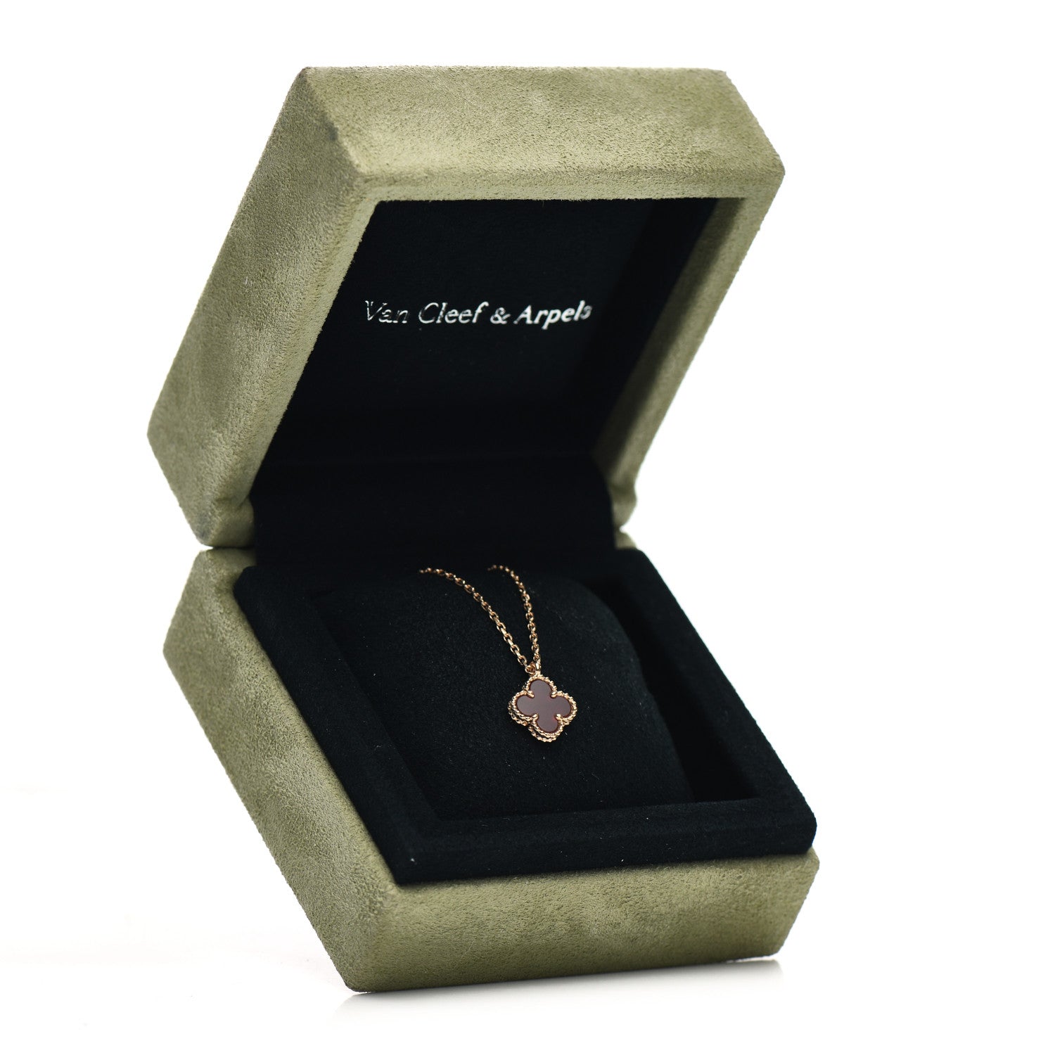 Van Cleef & Arpels 18K Rose Gold Carnelian Sweet Alhambra Pendant Necklace 5 of 5