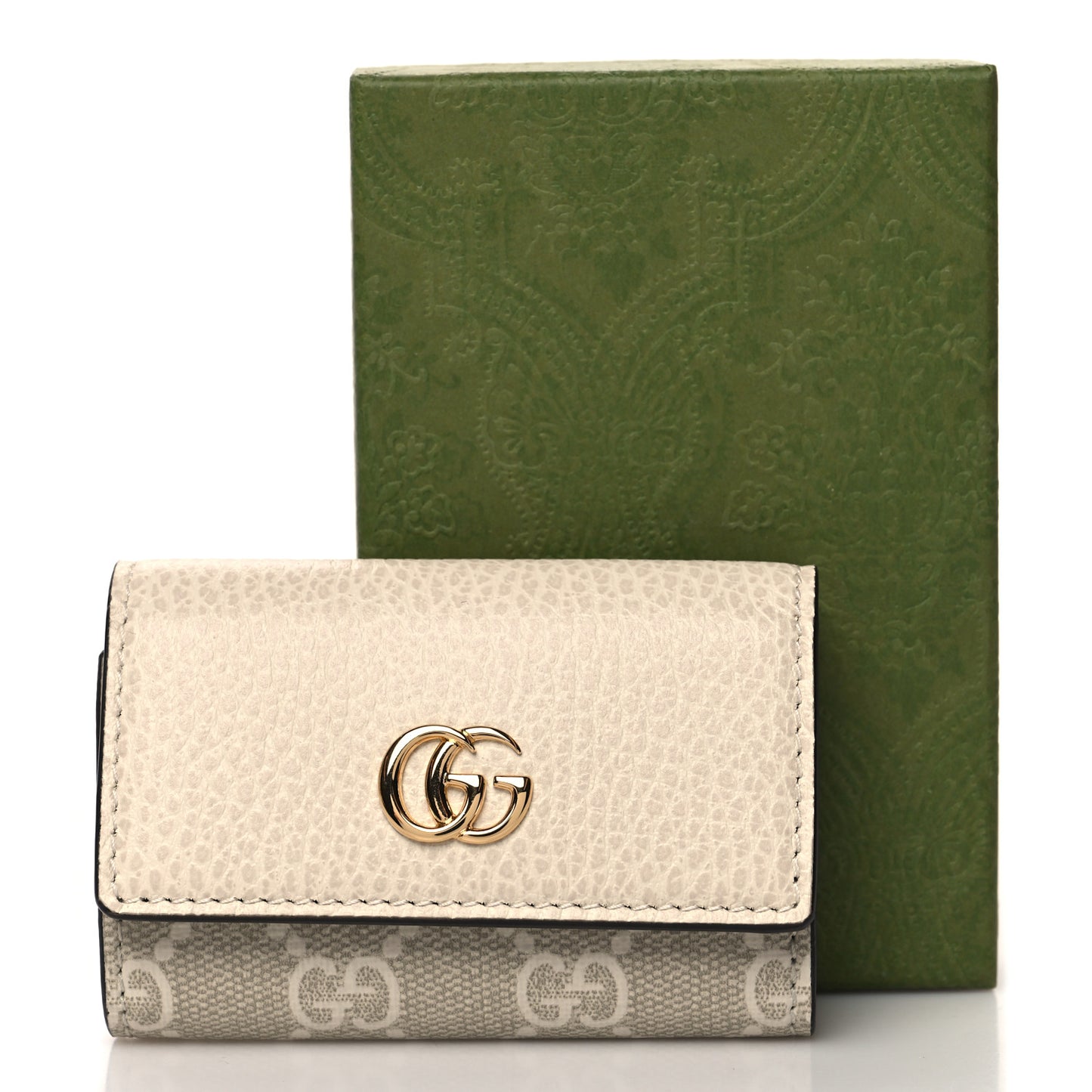 Dollar Calfskin GG Supreme Monogram GG Marmont 6 Key Holder Case Mystic White Beige