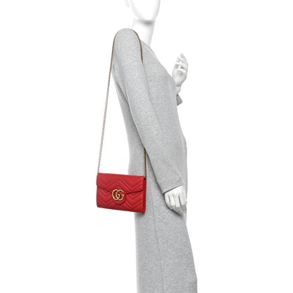 Gucci Calfskin Matelasse Mini GG Marmont Chain Wallet Hibiscus Red 2 of 12