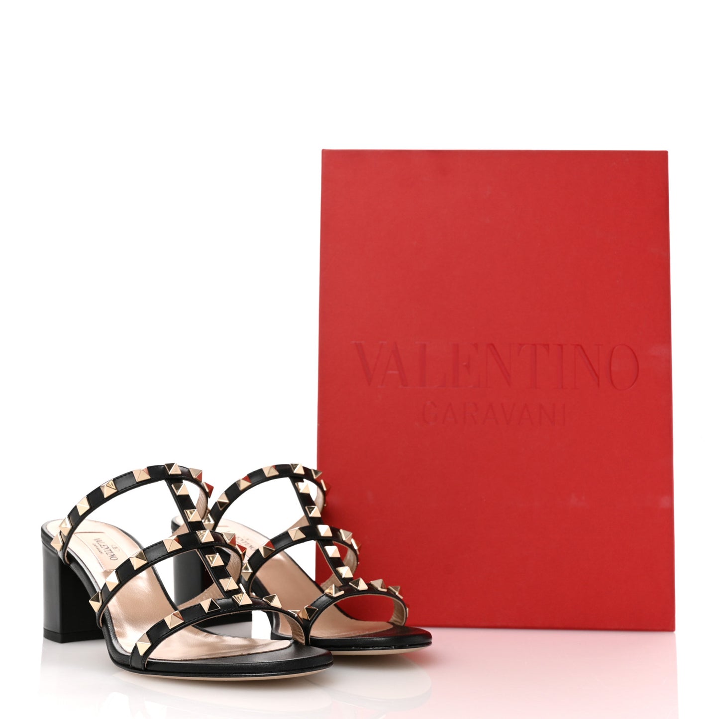 Calfskin Rockstud 60mm Caged Slide Sandals 36.5 Black