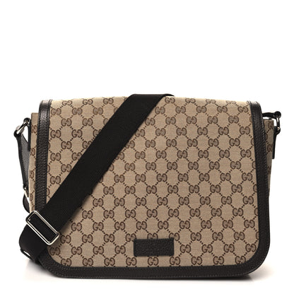 Gucci Monogram Large Flap Messenger Bag Beige Dark Brown 1 of 11