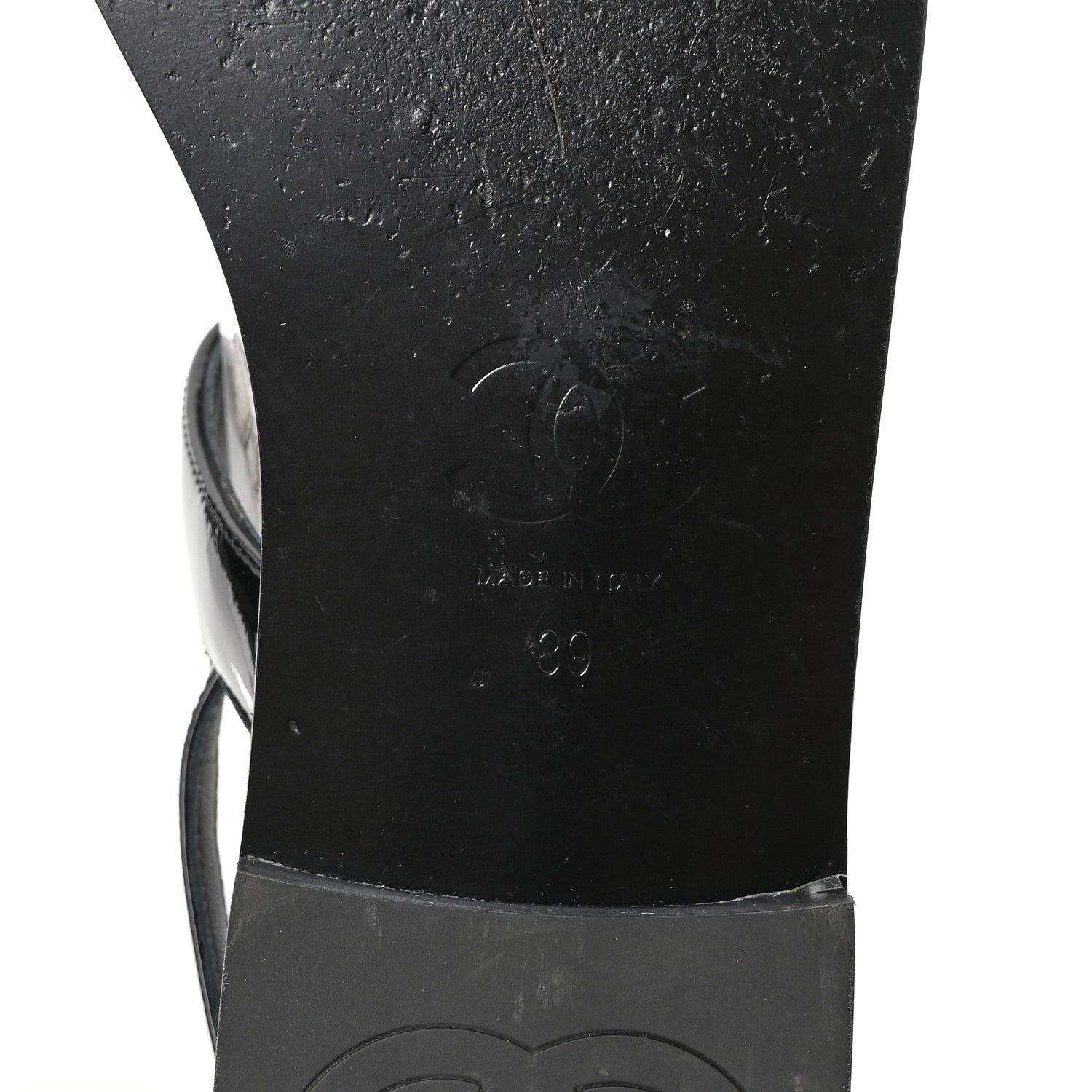 Chanel Calfskin Patent Chain CC Logo Thong Flat Sandals 39 Black 14 of 20