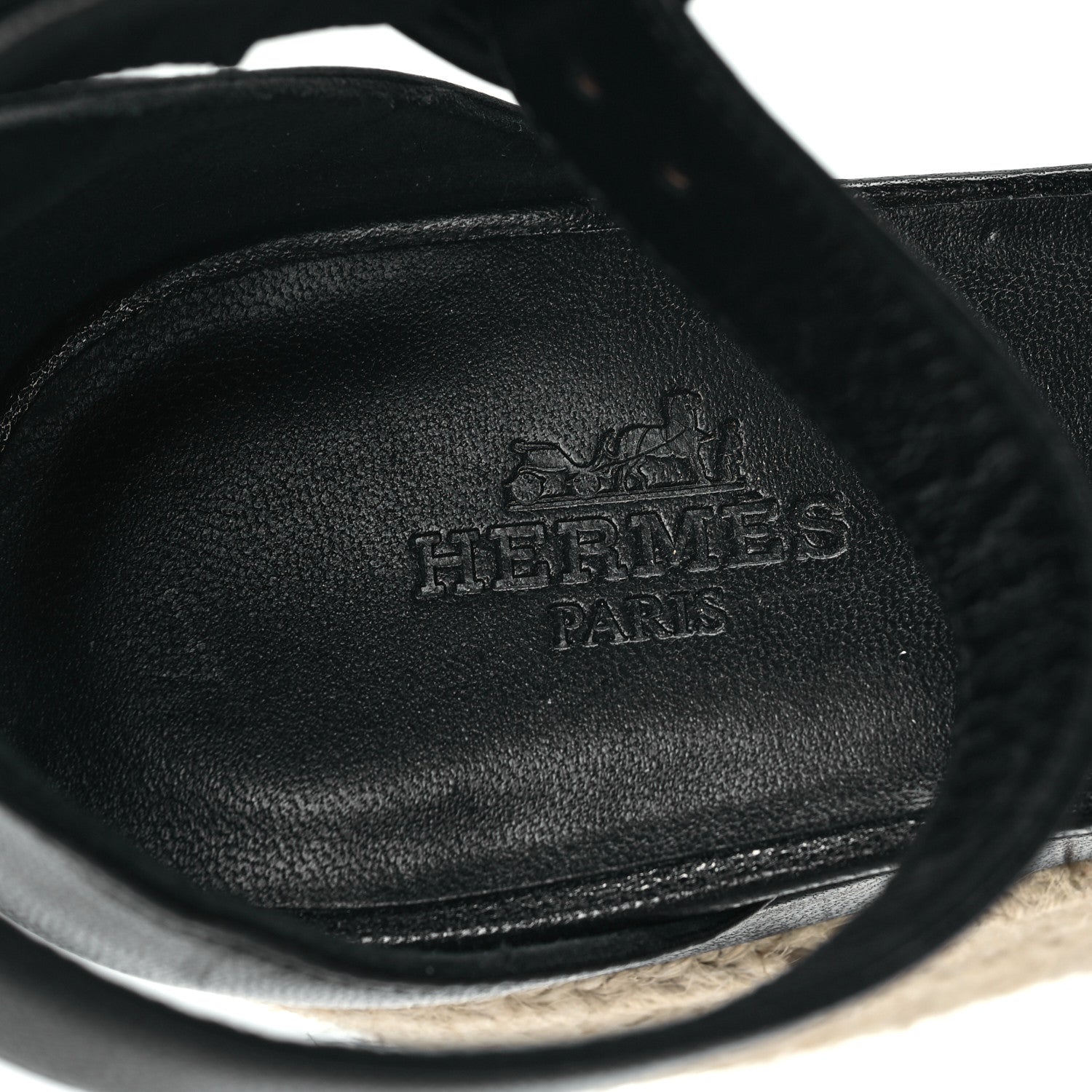 Hermes Goatskin Elda Espadrille Wedge Sandals 37 Black 7 of 9