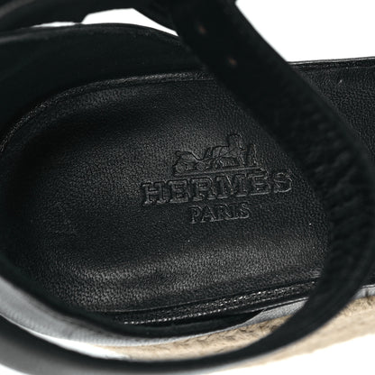 Hermes Goatskin Elda Espadrille Wedge Sandals 37 Black 7 of 9