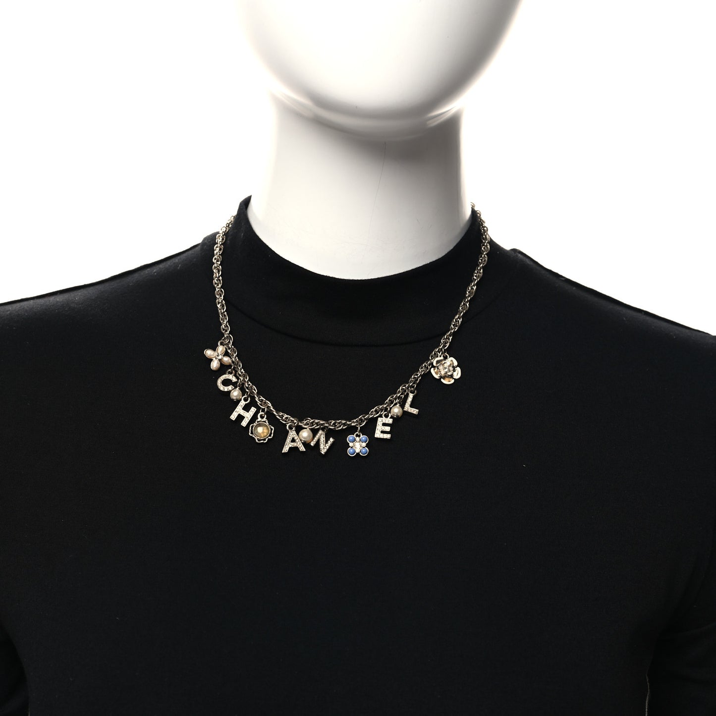 Metal Resin Crystal CC Flower Charm Necklace Gold Multicolor