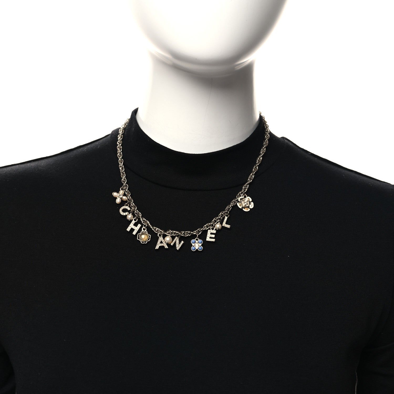 Chanel Metal Resin Crystal CC Flower Charm Necklace Gold Multicolor 2 of 5