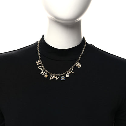 Chanel Metal Resin Crystal CC Flower Charm Necklace Gold Multicolor 2 of 5