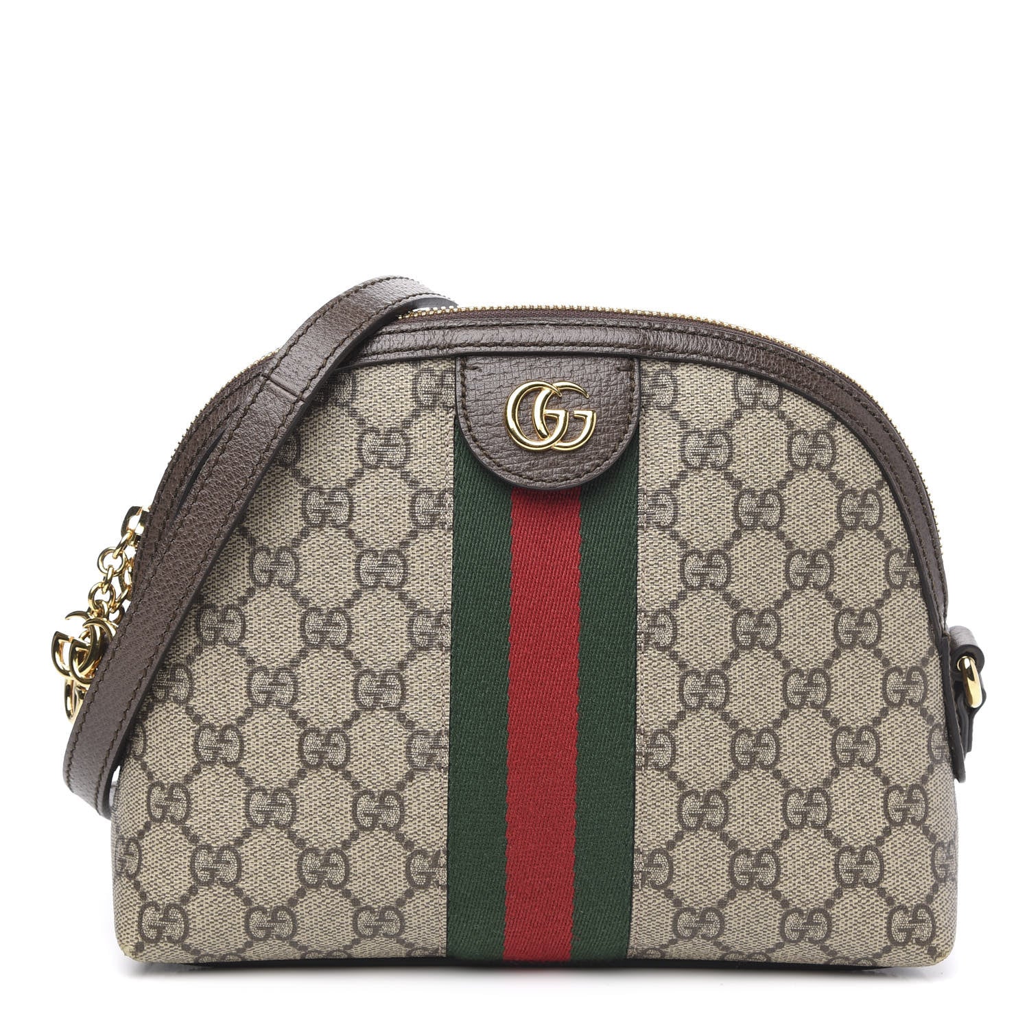 Gucci GG Supreme Monogram Textured Dollar Calfskin Web Small Ophidia Dome Shoulder Bag Beige Ebony New Acero 1 of 10