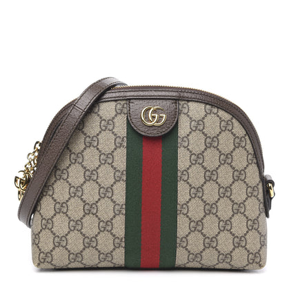 Gucci GG Supreme Monogram Textured Dollar Calfskin Web Small Ophidia Dome Shoulder Bag Beige Ebony New Acero 1 of 10
