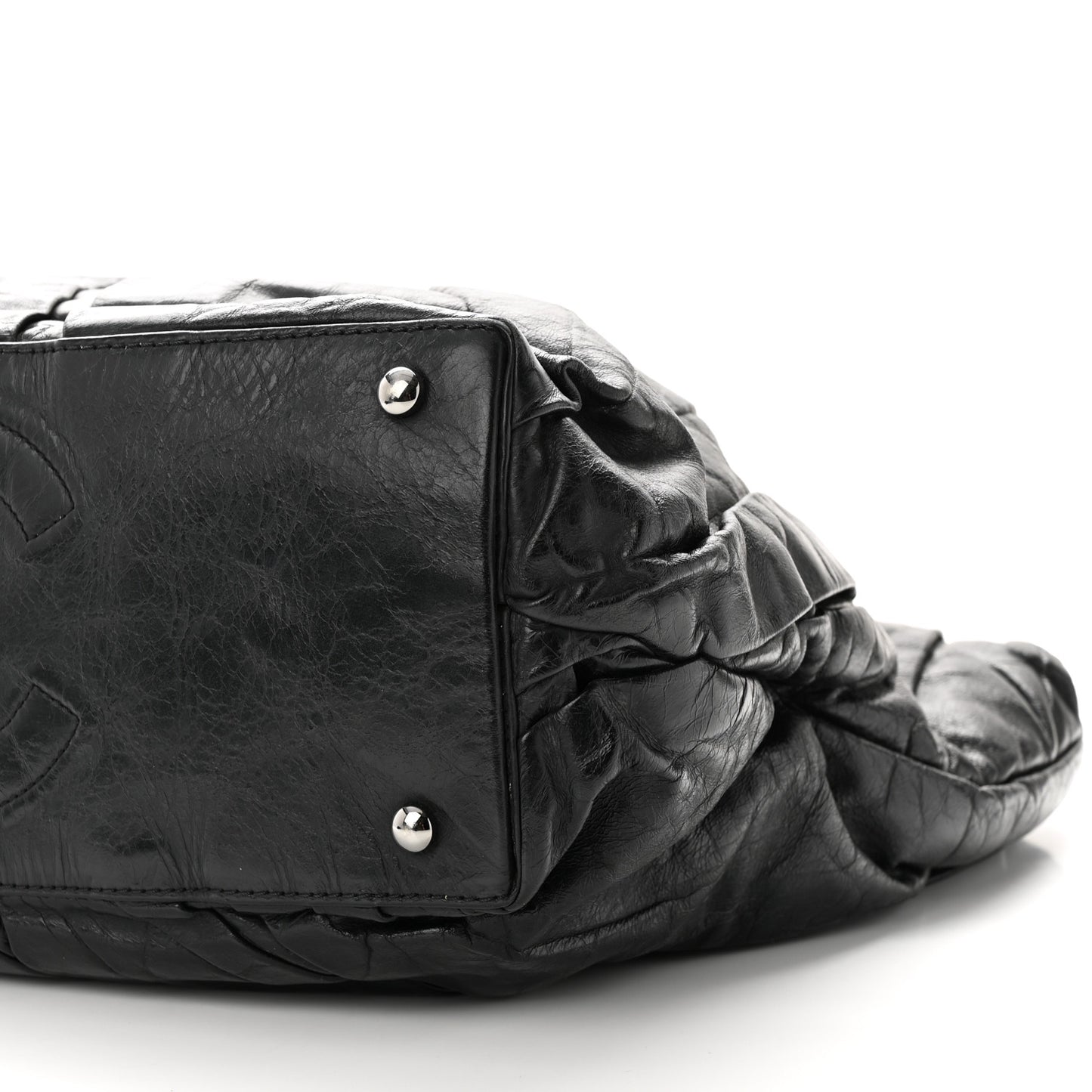 Glazed Calfskin Large Twisted Tote Black