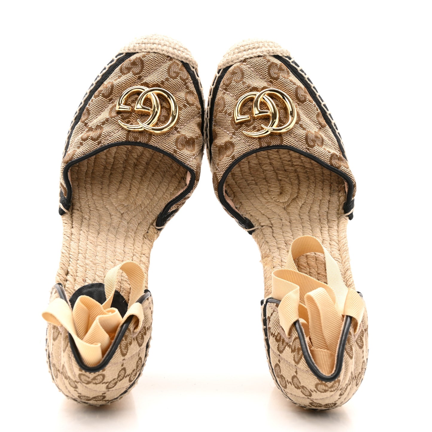 Monogram Matelasse GG Marmont Ankle Wrap Platform 35/120mm Espadrille Wedges 37 Beige Ebony Black Sand Storm