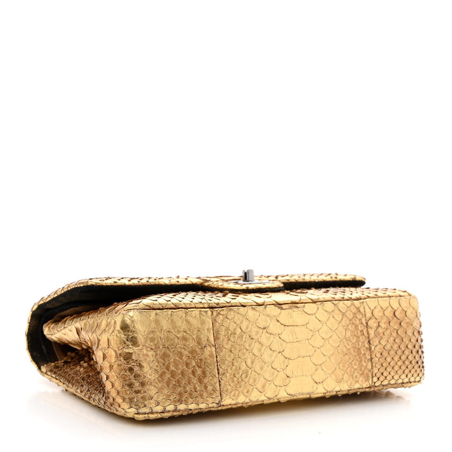 Metallic Snakeskin Medium Double Flap Gold