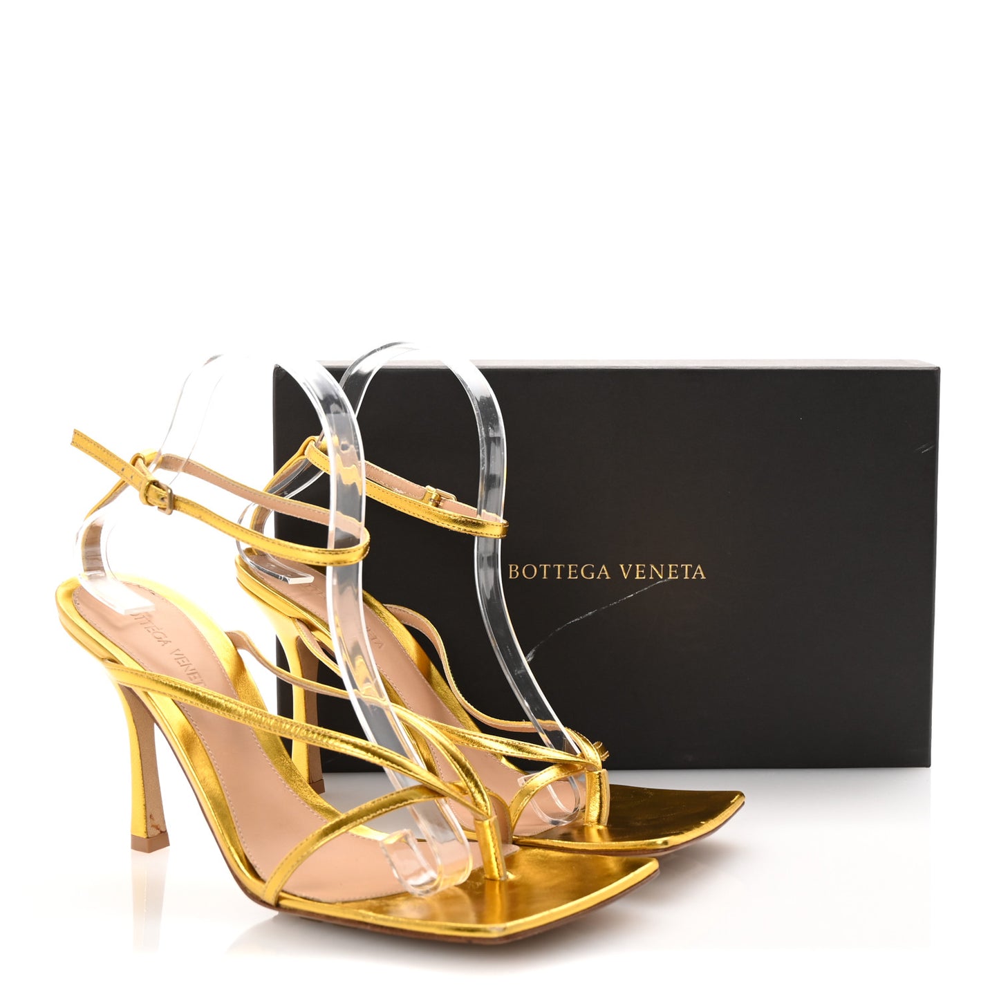 Laminated Calfskin Stretch Multi Strap 90mm Sandals 41 Gold