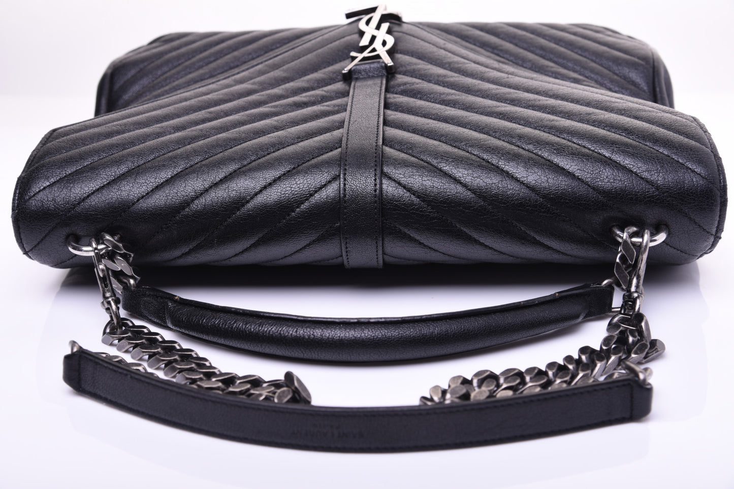 Sheepskin Matelasse Chevron Monogram Large College Satchel Black