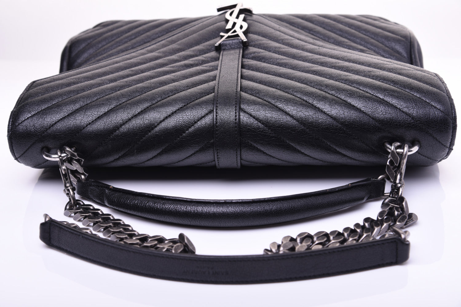 Saint Laurent Sheepskin Matelasse Chevron Monogram Large College Satchel Black 29 of 31