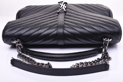 Saint Laurent Sheepskin Matelasse Chevron Monogram Large College Satchel Black 29 of 31