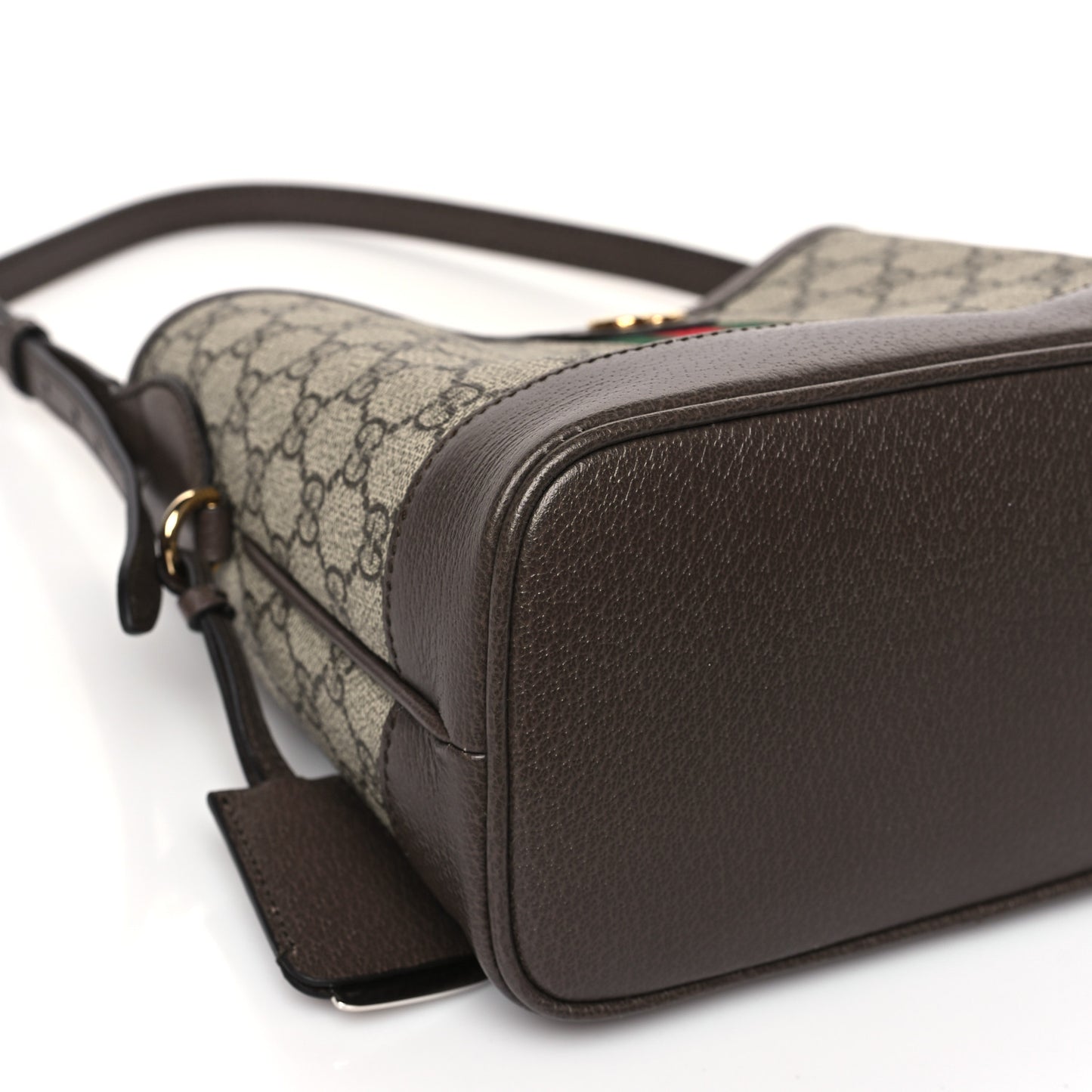 GG Supreme Monogram Textured Dollar Calfskin Web Small Ophidia Bucket Shoulder Bag Beige Ebony New Acero