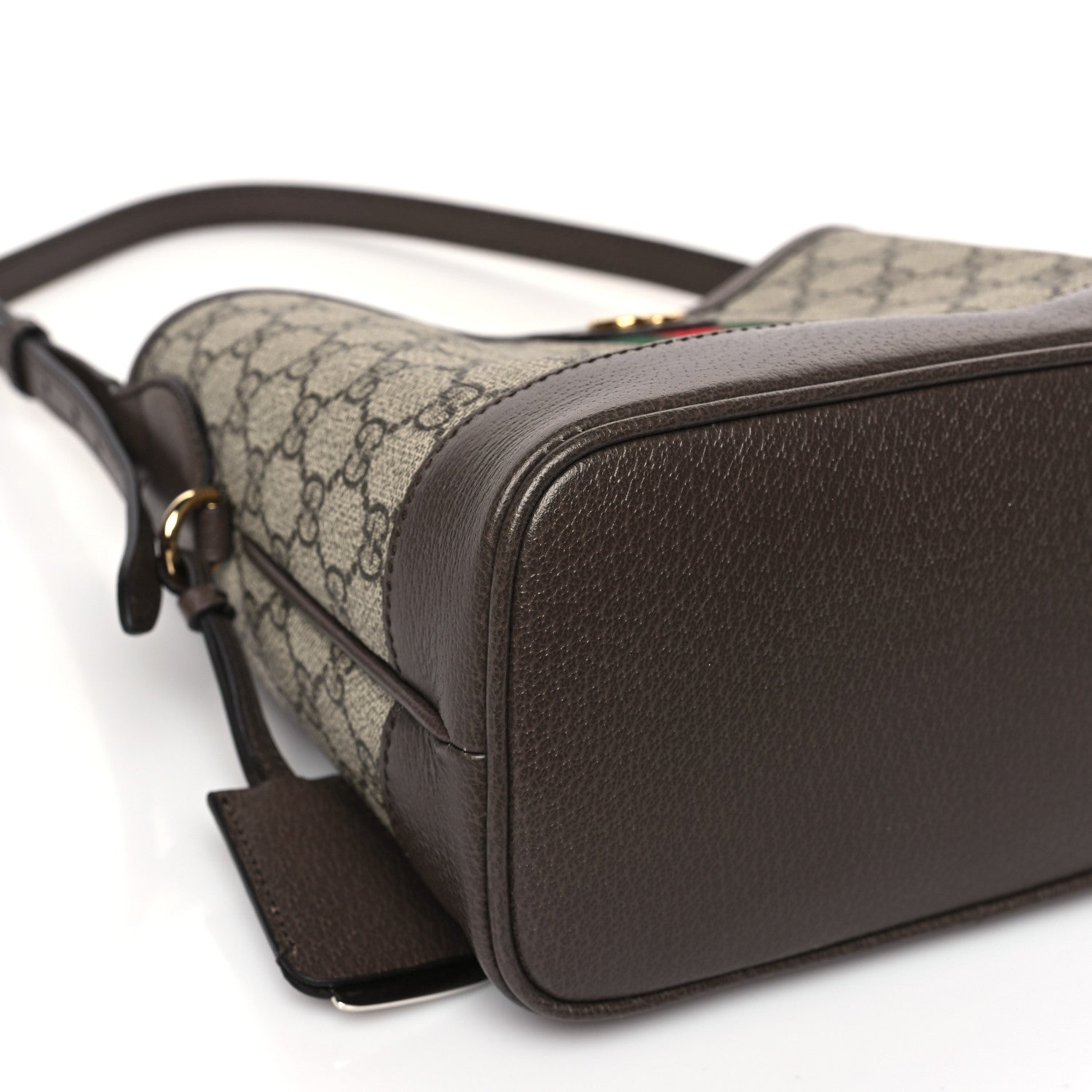 Gucci GG Supreme Monogram Textured Dollar Calfskin Web Small Ophidia Bucket Shoulder Bag Beige Ebony New Acero 8 of 9