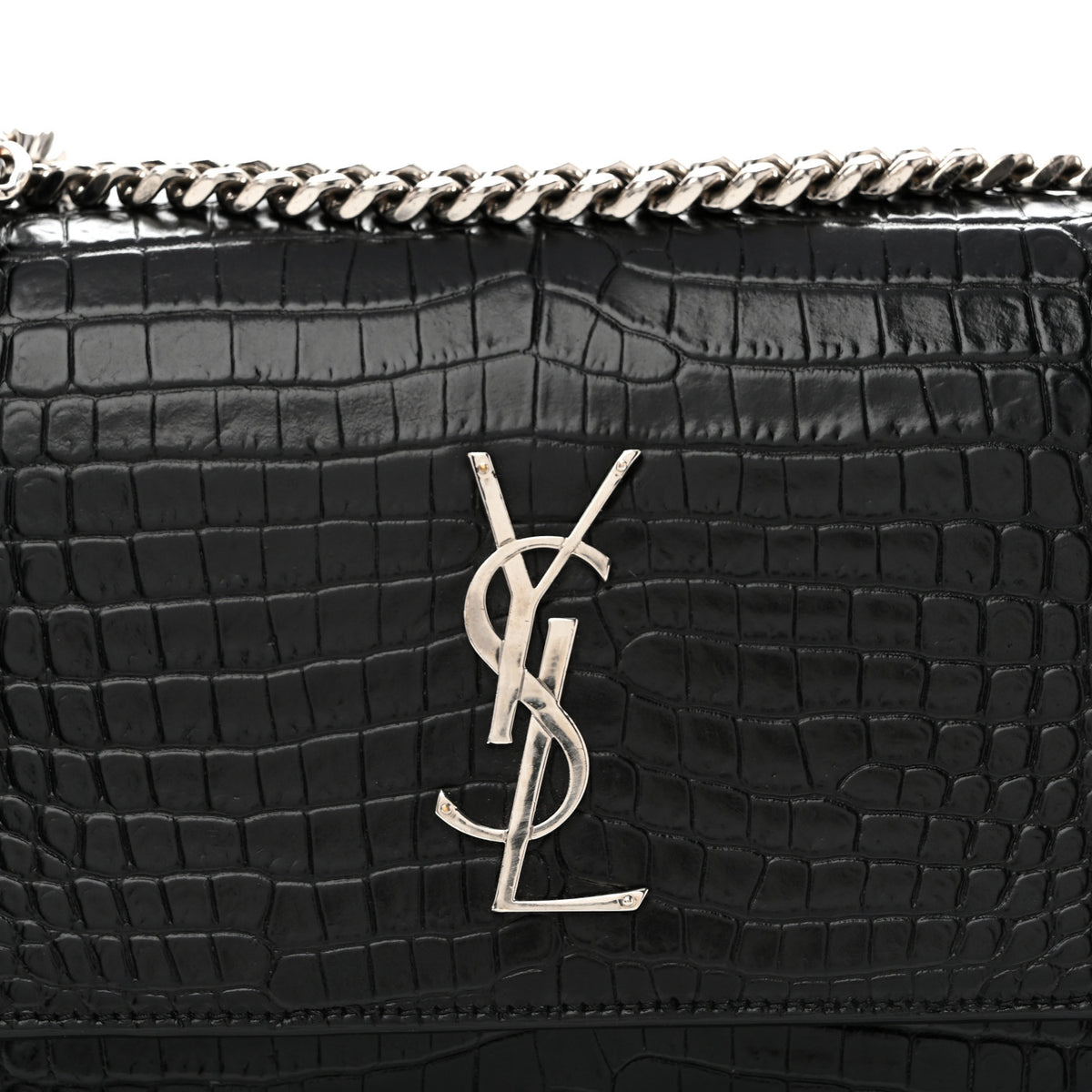 Calfskin Crocodile Embossed Medium Monogram Sunset Black
