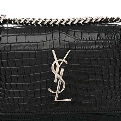 Saint Laurent Calfskin Crocodile Embossed Medium Monogram Sunset Black 8 of 13