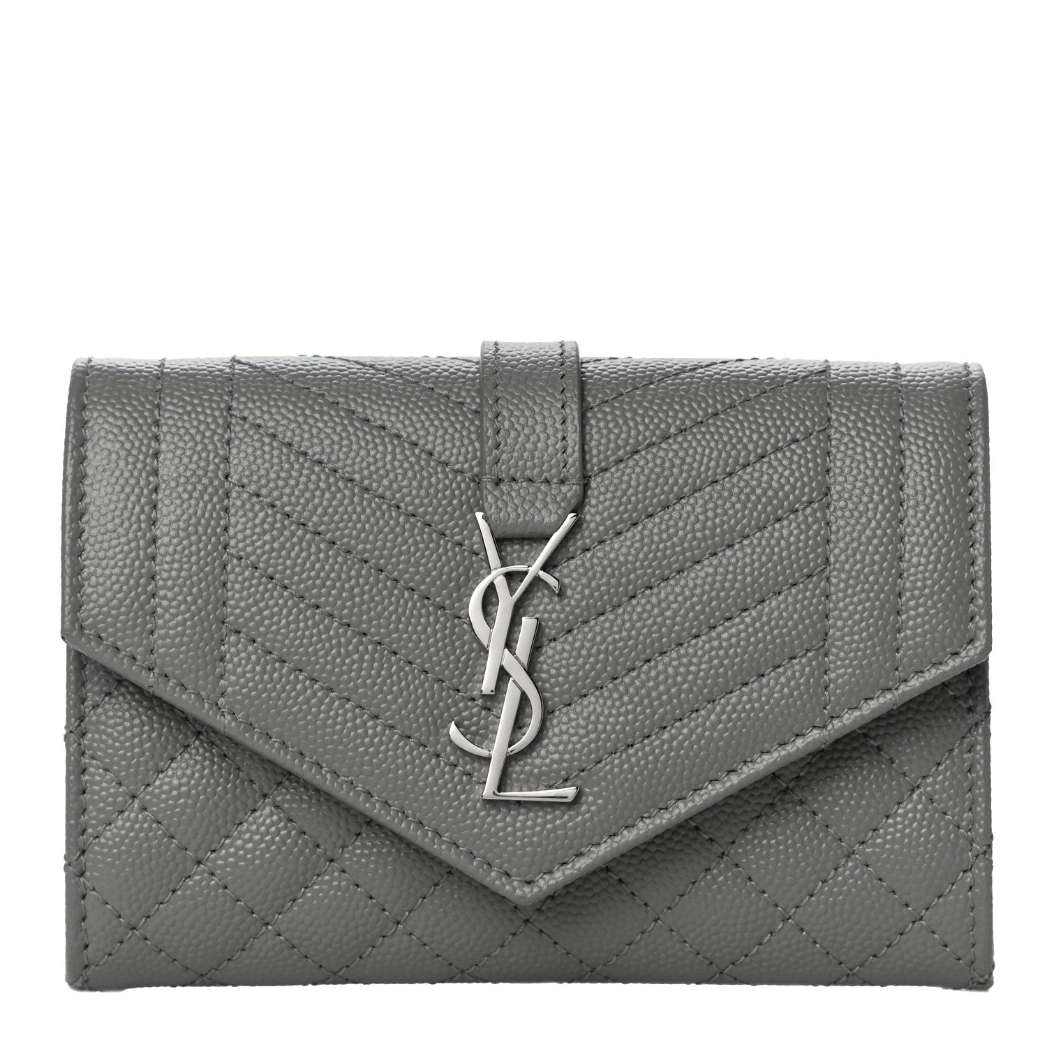Saint Laurent Grain De Poudre Textured Mixed Matelasse Triquilt Small Monogram Envelope Wallet New Stone 1 of 10