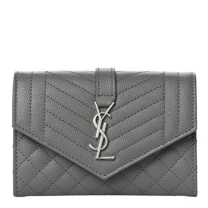 Saint Laurent Grain De Poudre Textured Mixed Matelasse Triquilt Small Monogram Envelope Wallet New Stone 1 of 10