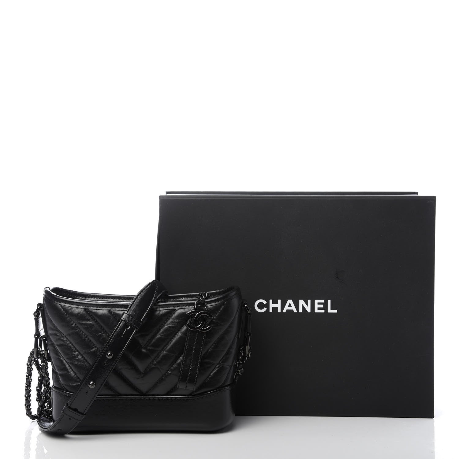 Chanel Aged Calfskin Chevron Quilted Small Gabrielle Hobo So Black 10 of 10