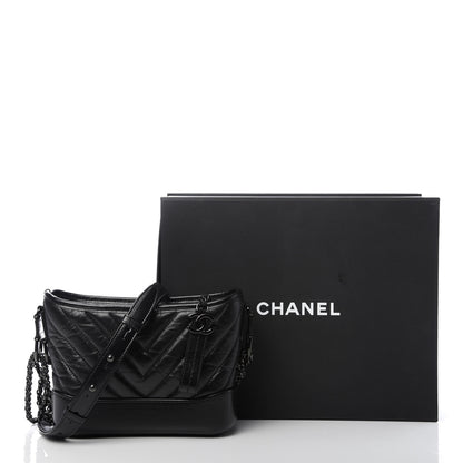 Chanel Aged Calfskin Chevron Quilted Small Gabrielle Hobo So Black 10 of 10