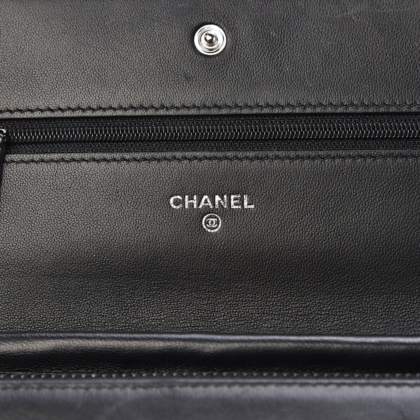Lambskin Camellia Embossed Wallet on Chain WOC Black