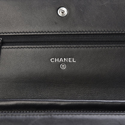 Chanel Lambskin Camellia Embossed Wallet on Chain WOC Black 5 of 11