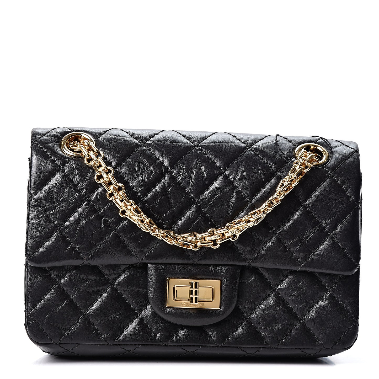 Aged Calfskin Quilted 2.55 Reissue Mini Flap Black