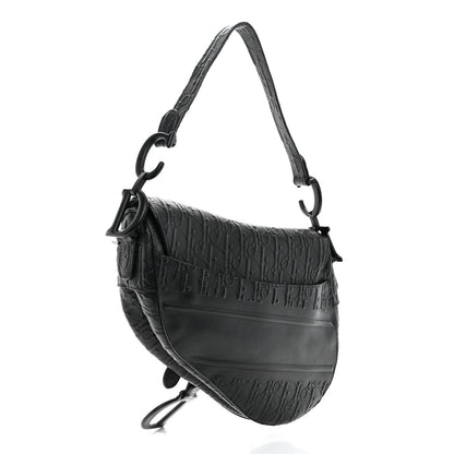 Christian Dior Calfskin Embossed Oblique Saddle Bag Black 3 of 11