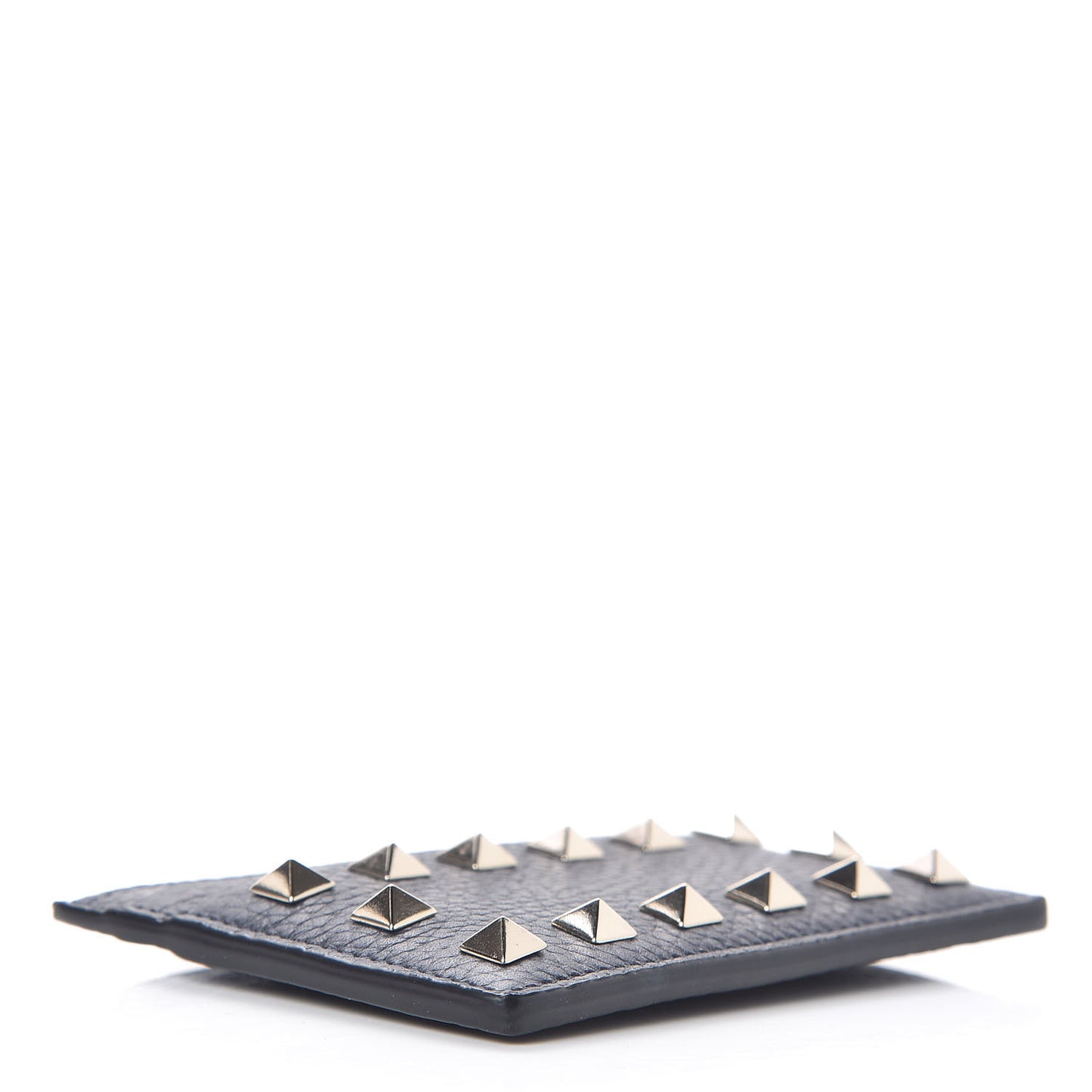 Pebbled Calfskin Rockstud Card Holder Dark Blue