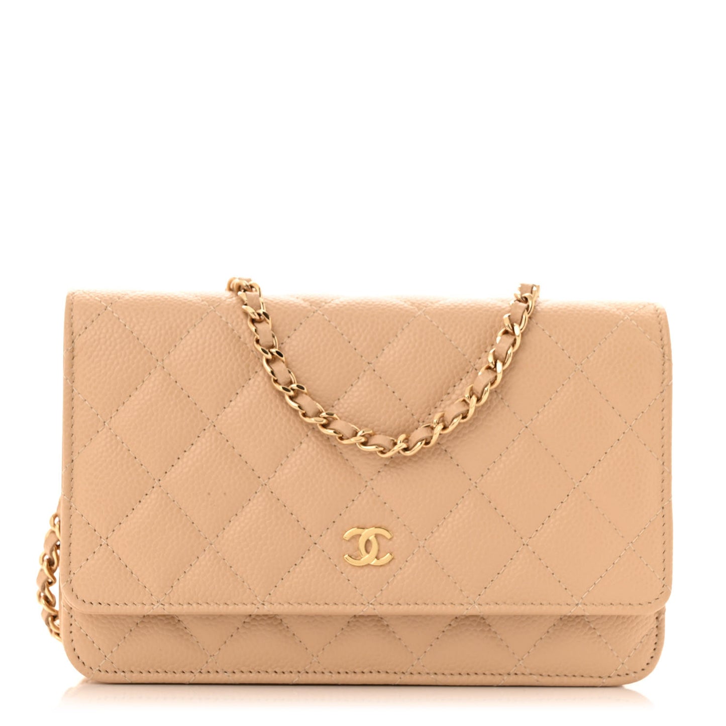 Caviar Quilted Wallet on Chain WOC Beige