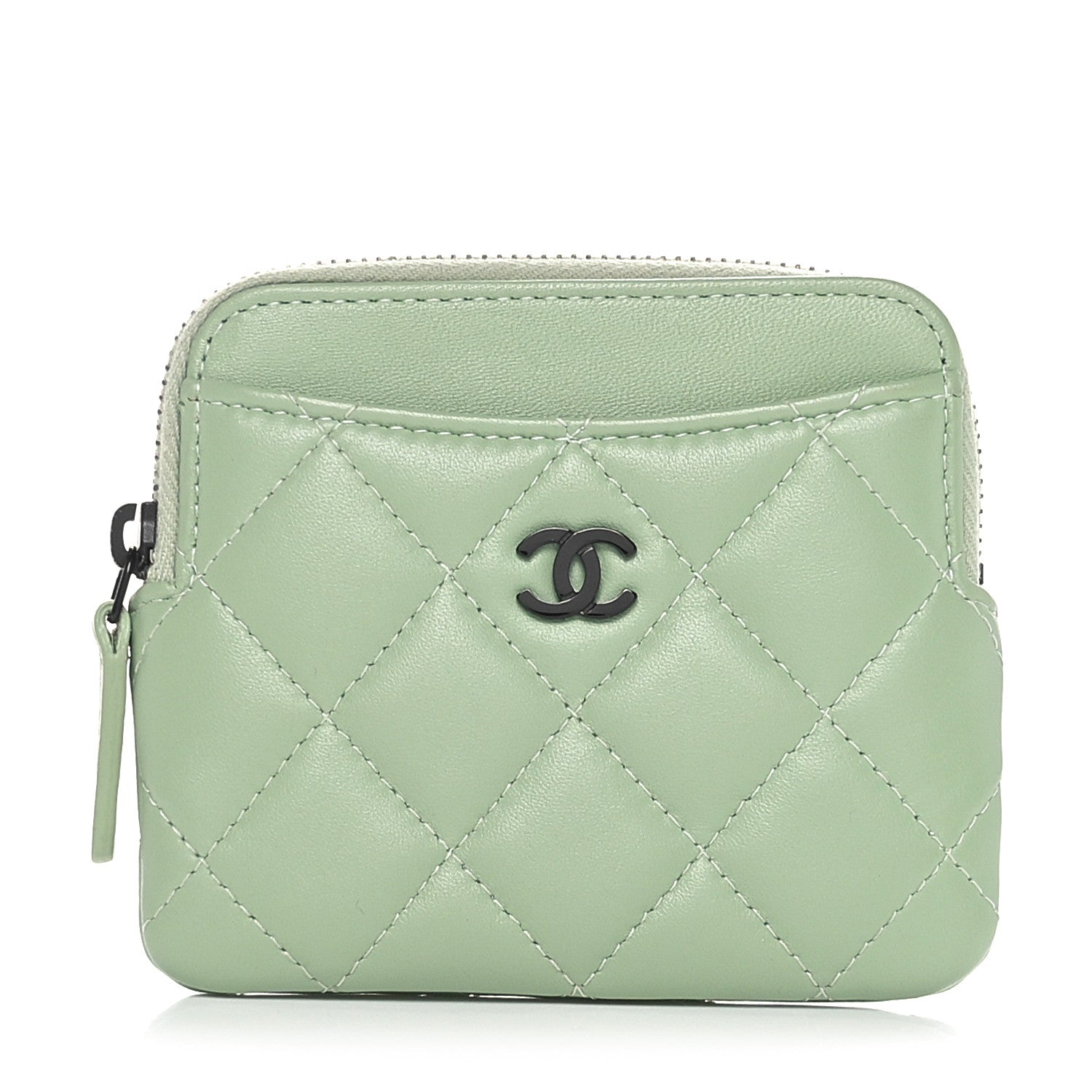 Chanel Lambskin Quilted Zip Card Holder Wallet  Green 1 of 9