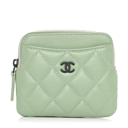 Chanel Lambskin Quilted Zip Card Holder Wallet  Green 1 of 9