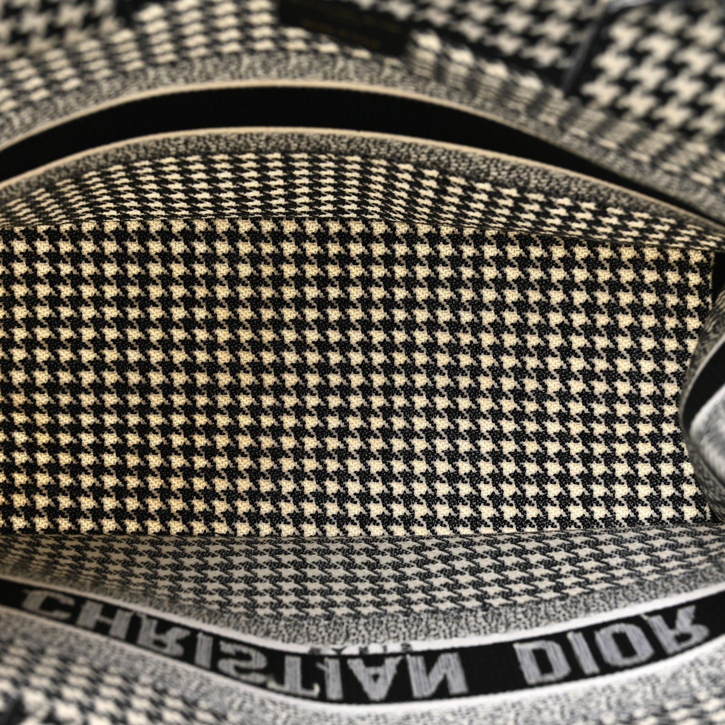 Canvas Houndstooth Embroidered Medium Book Tote Black White