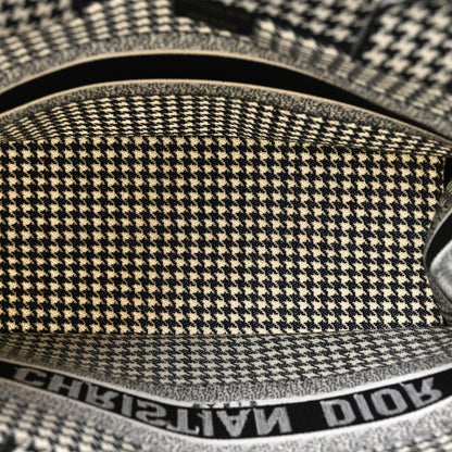 Christian Dior Canvas Houndstooth Embroidered Medium Book Tote Black White 5 of 14