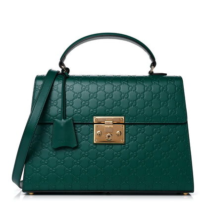 Gucci Guccissima Signature Medium Padlock Top Handle Bag Emerald 1 of 13
