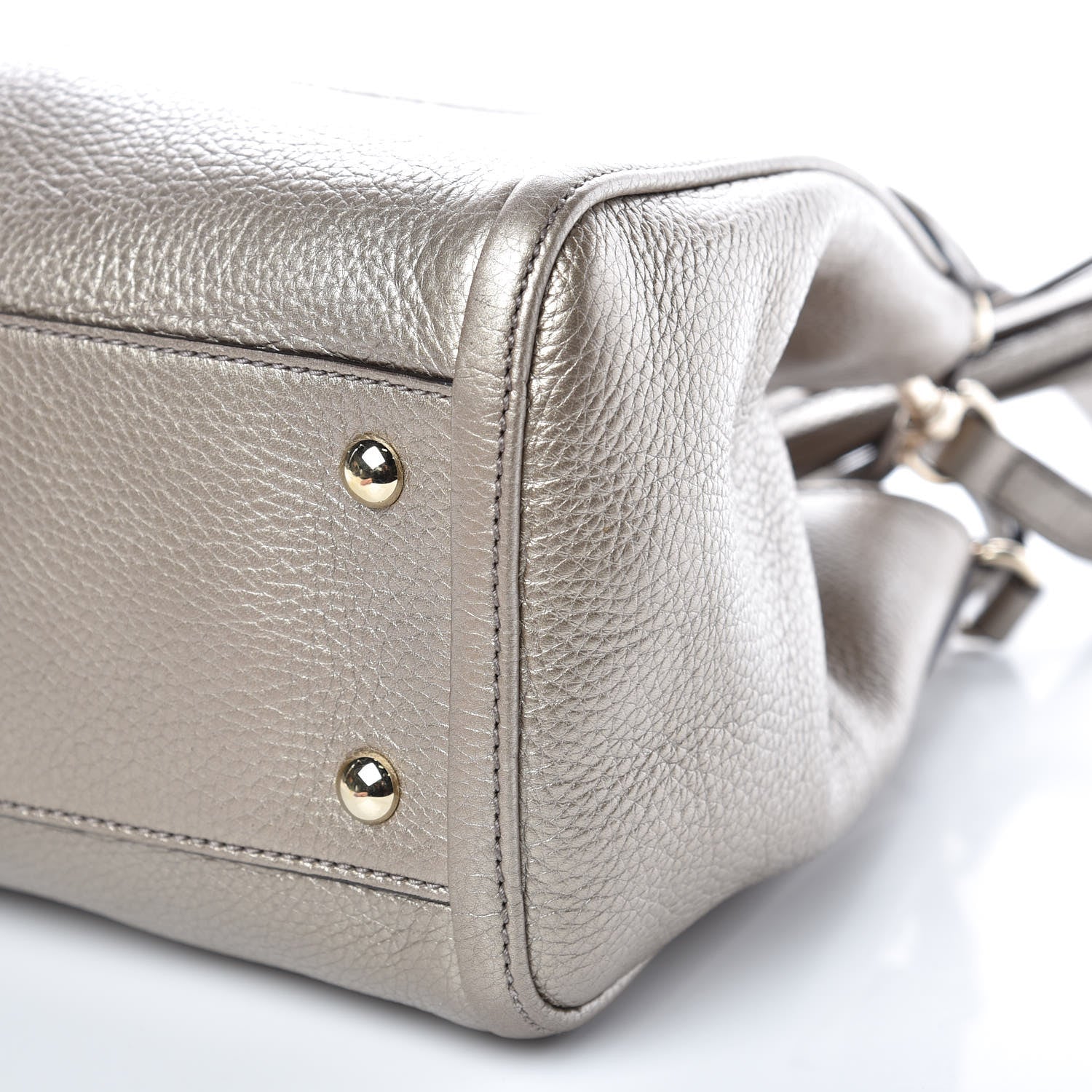 Gucci Metallic Pebbled Calfskin Small Soho Shoulder Bag Golden Beige 9 of 9