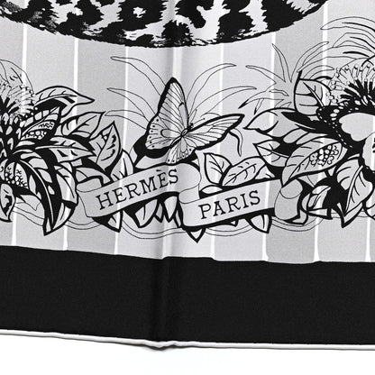Hermes Silk Jungle Love Rainbow Scarf 90 Black Gris White 2 of 5