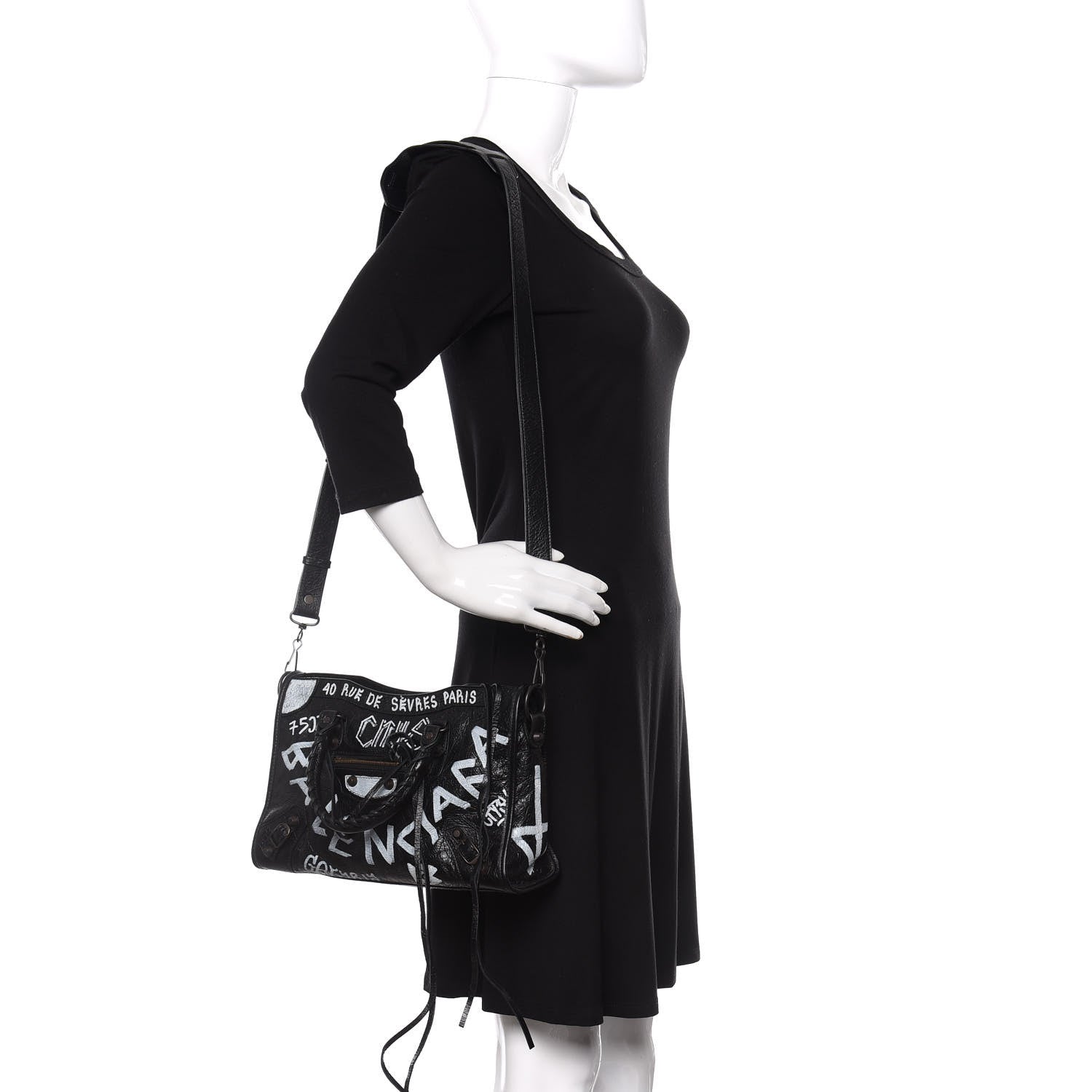 Balenciaga Agneau Classic Hardware Graffiti All Over S City Black 2 of 11