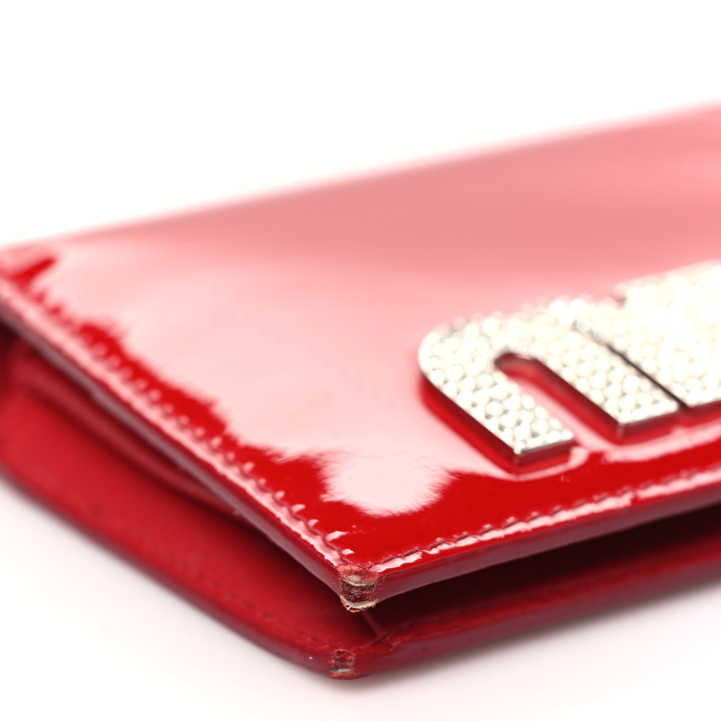 Vernice Crystal Logo Wallet Red