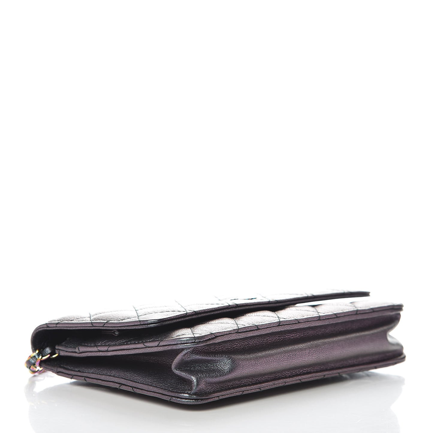 Iridescent Goatskin Quilted Wallet On Chain WOC Purple