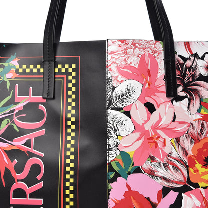 Versace Calfskin Vintage 90's Logo Floral Tote Black 8 of 13