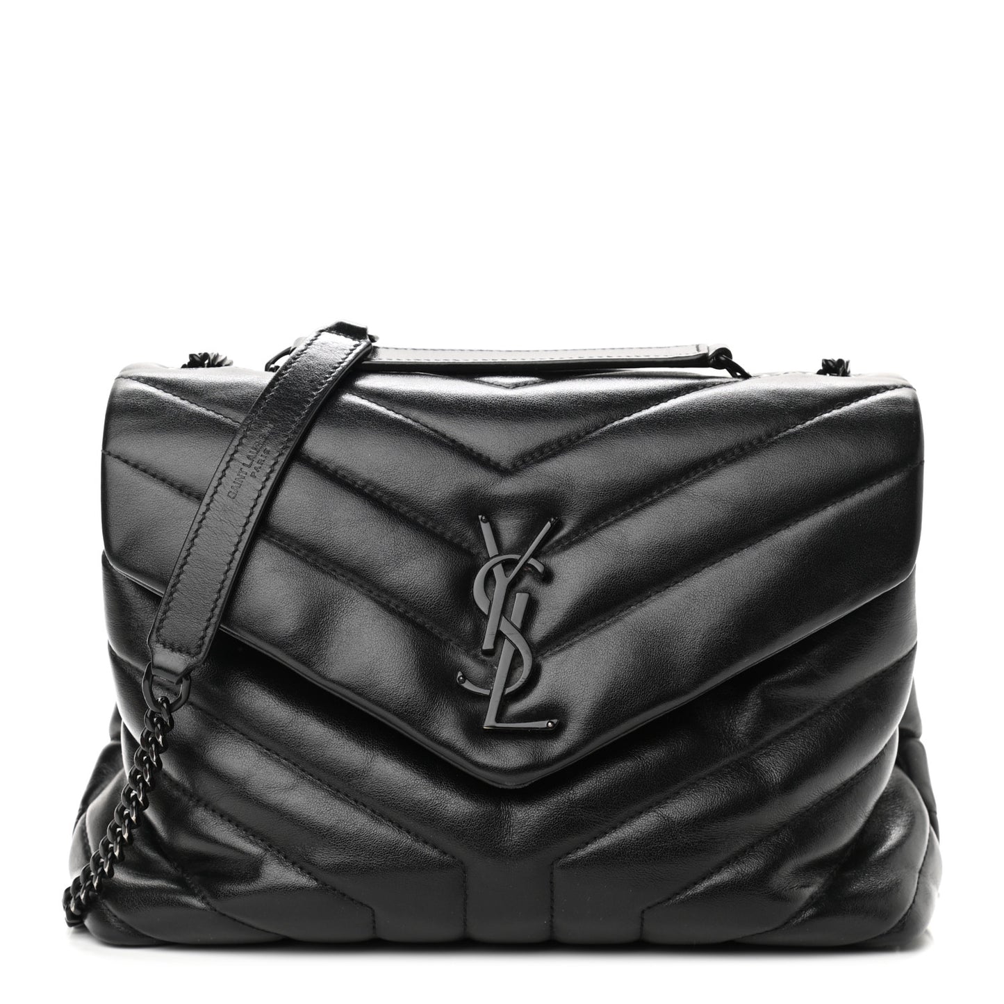 Calfskin Y Quilted Monogram Small Loulou Chain Satchel Black