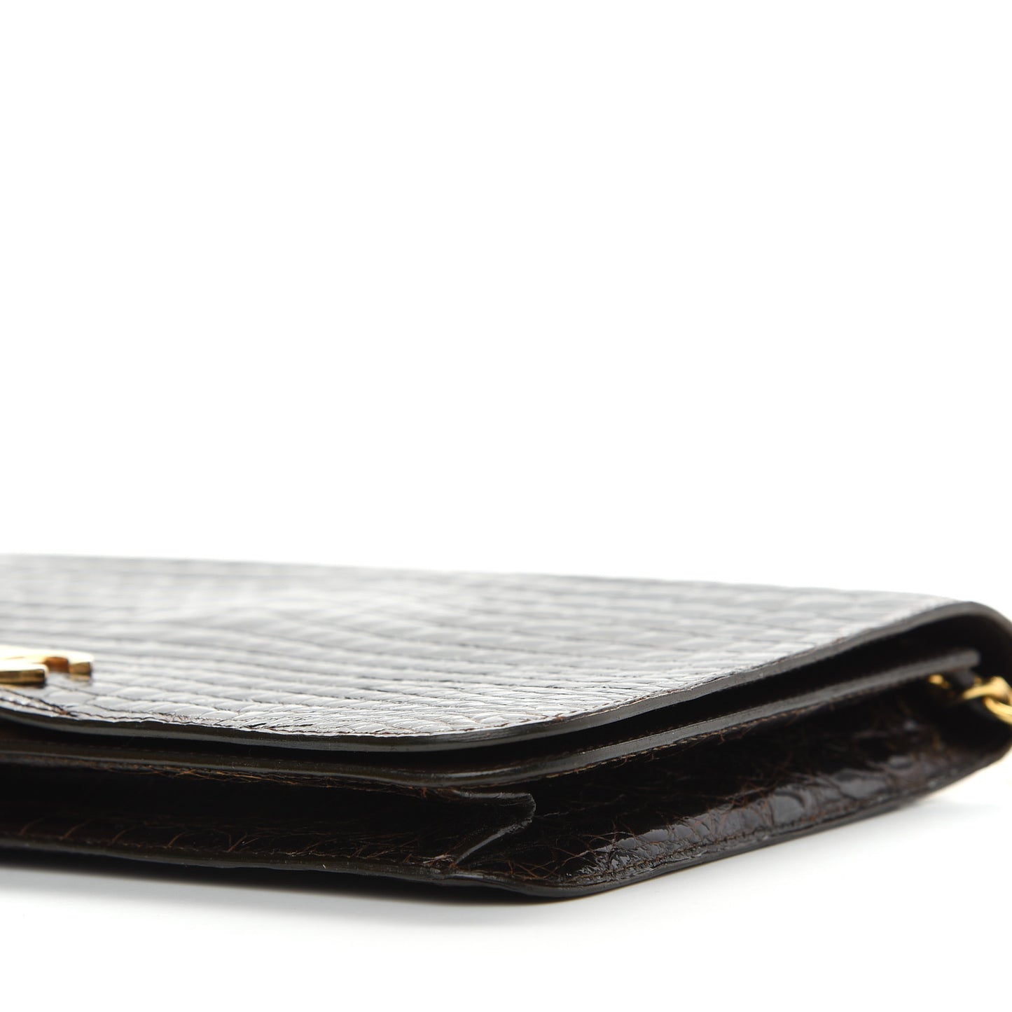 Shiny Crocodile Evening Flap Dark Brown